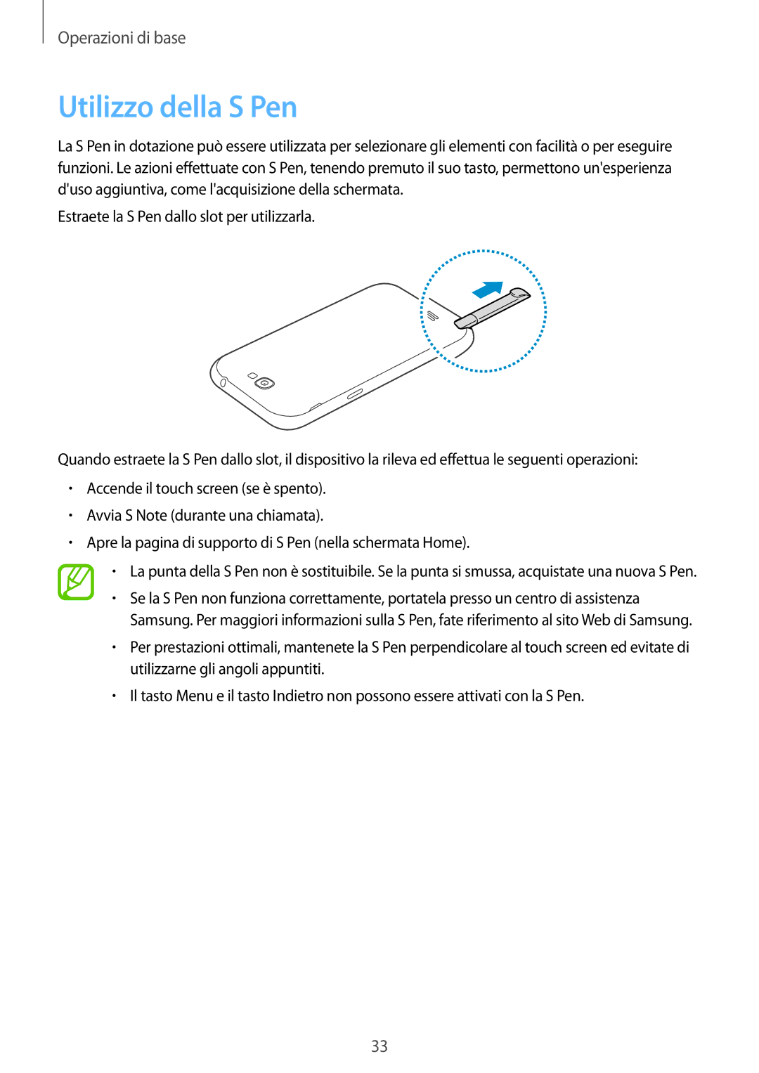 Samsung GT-N7100ZBDTIM, GT-N7100ZRDTUR, GT-N7100RWDWIN, GT-N7100TADTUR, GT-N7100RWDITV, GT-N7100RWDTUR Utilizzo della S Pen 
