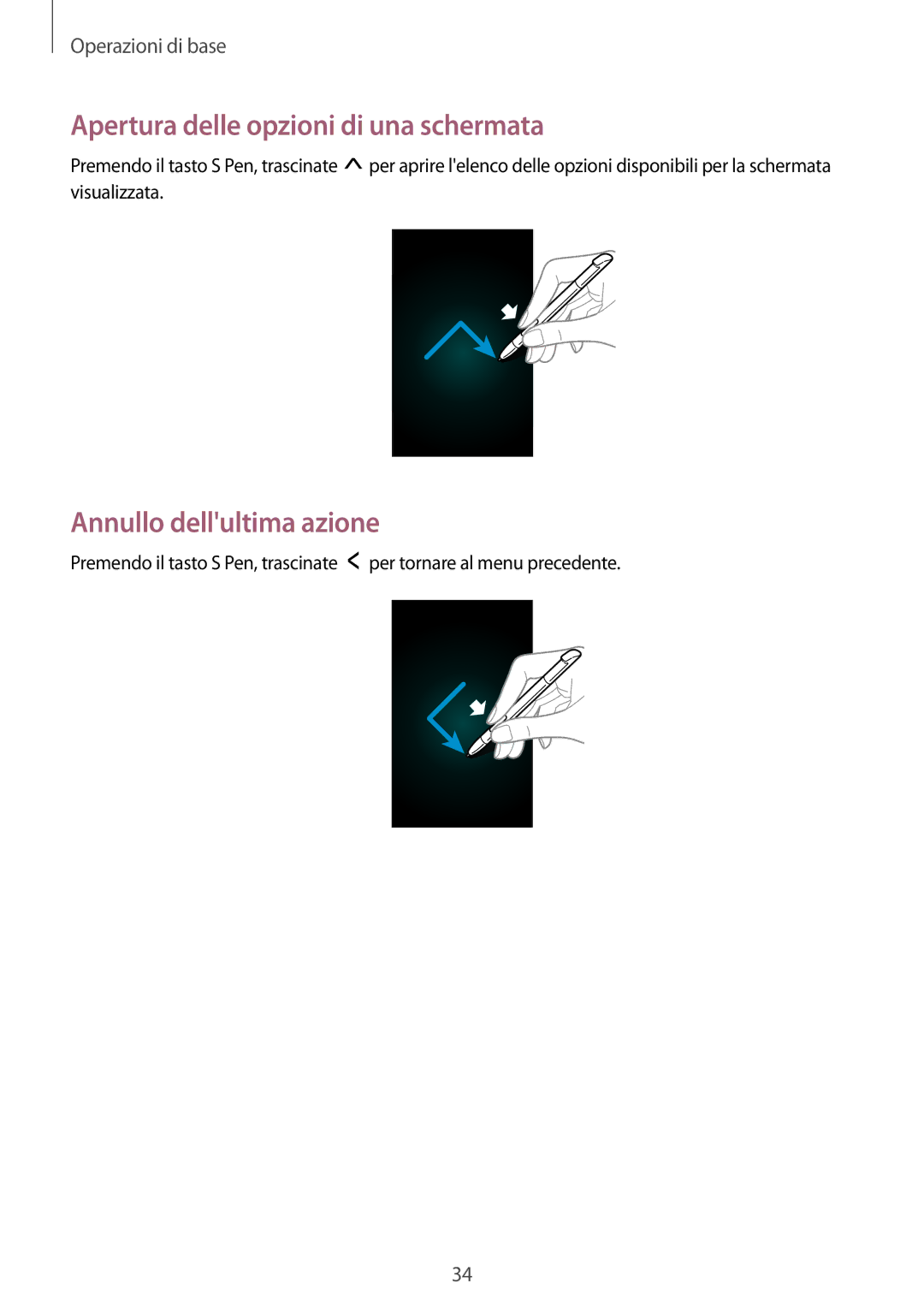 Samsung GT-N7100VSDITV, GT-N7100ZRDTUR, GT-N7100RWDWIN Apertura delle opzioni di una schermata, Annullo dellultima azione 