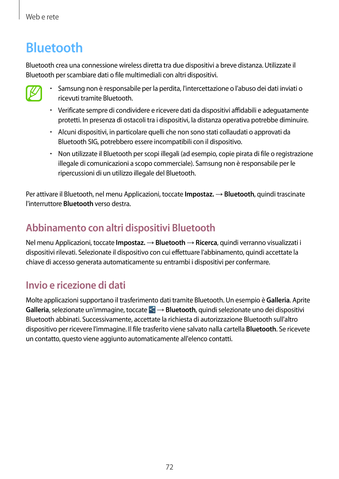 Samsung GT-N7100RWDITV, GT-N7100ZRDTUR manual Abbinamento con altri dispositivi Bluetooth, Invio e ricezione di dati 