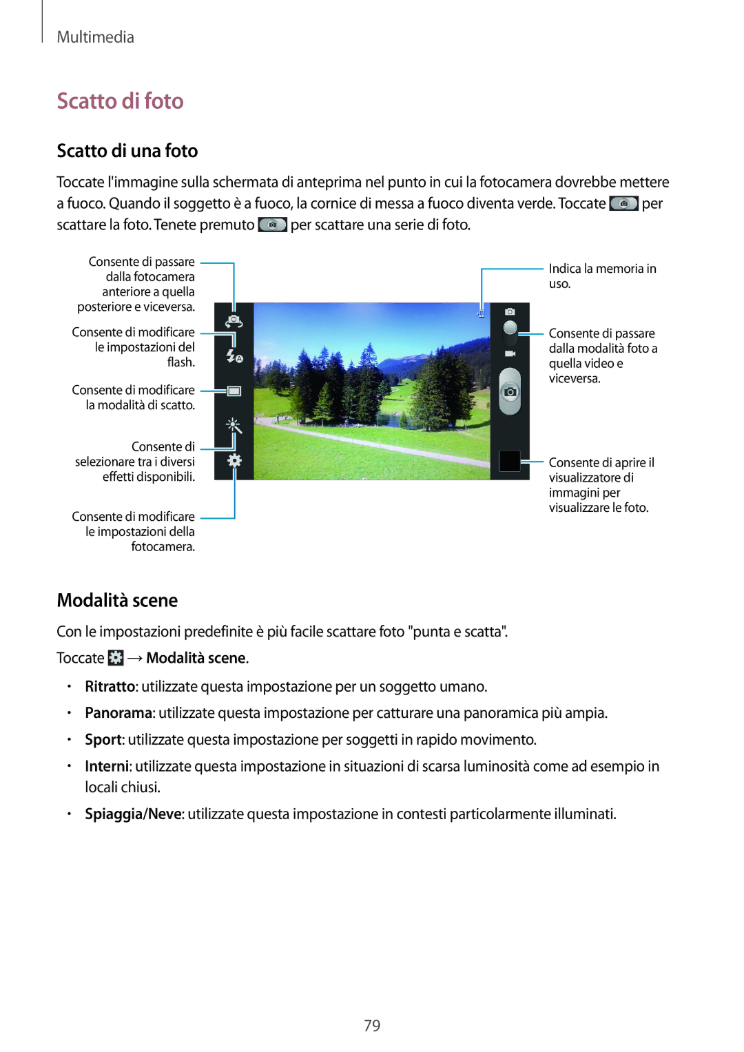 Samsung GT-N7100ZBDTIM, GT-N7100ZRDTUR, GT-N7100RWDWIN manual Scatto di foto, Scatto di una foto, Toccate →Modalità scene 