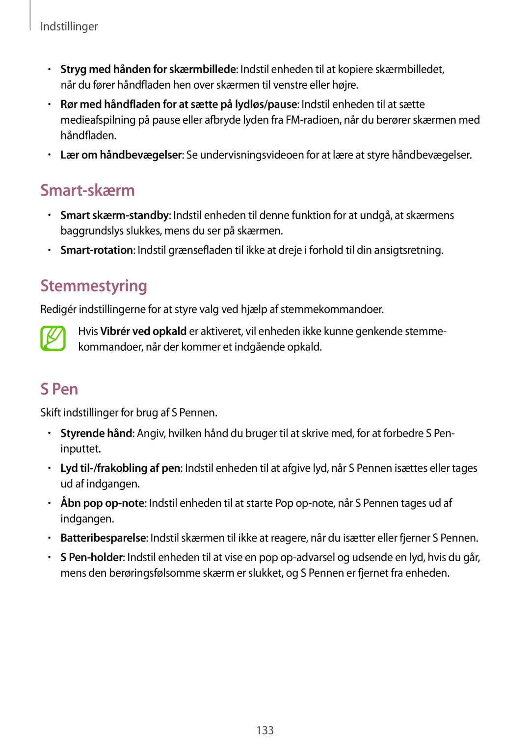 Samsung GT-N7105RWDTLA, GT-N7105RWDNEE, GT-N7105TADNEE, GT-N7105ZBDNEE, GT-N7105ZRDNEE manual Smart-skærm, Stemmestyring, Pen 