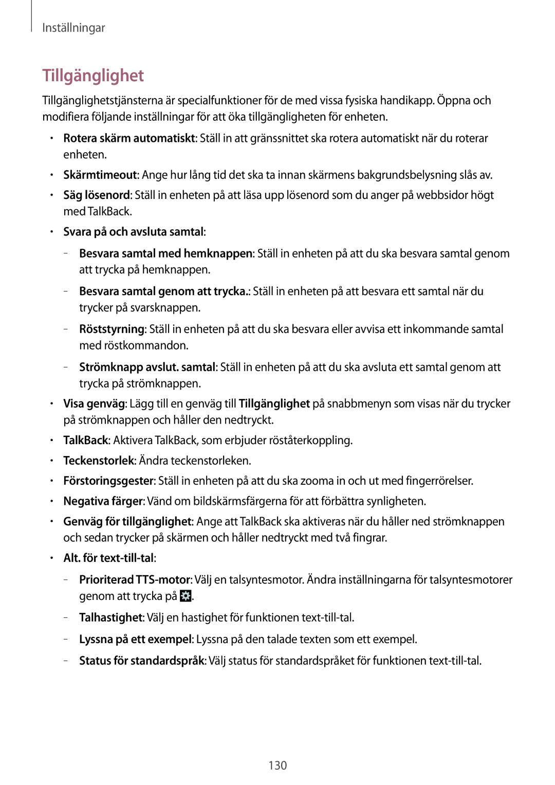 Samsung GT-N7105ZNDNEE, GT-N7105RWDNEE, GT-N7105TADNEE Tillgänglighet, Svara på och avsluta samtal, Alt. för text-till-tal 