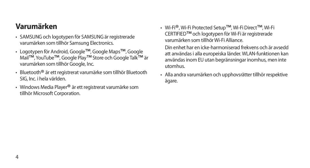 Samsung GT-N7105ZNDNEE, GT-N7105RWDNEE, GT-N7105TADNEE, GT-N7105ZBDNEE, GT-N7105ZRDNEE, GT-N7105TADHTD manual Varumärken 