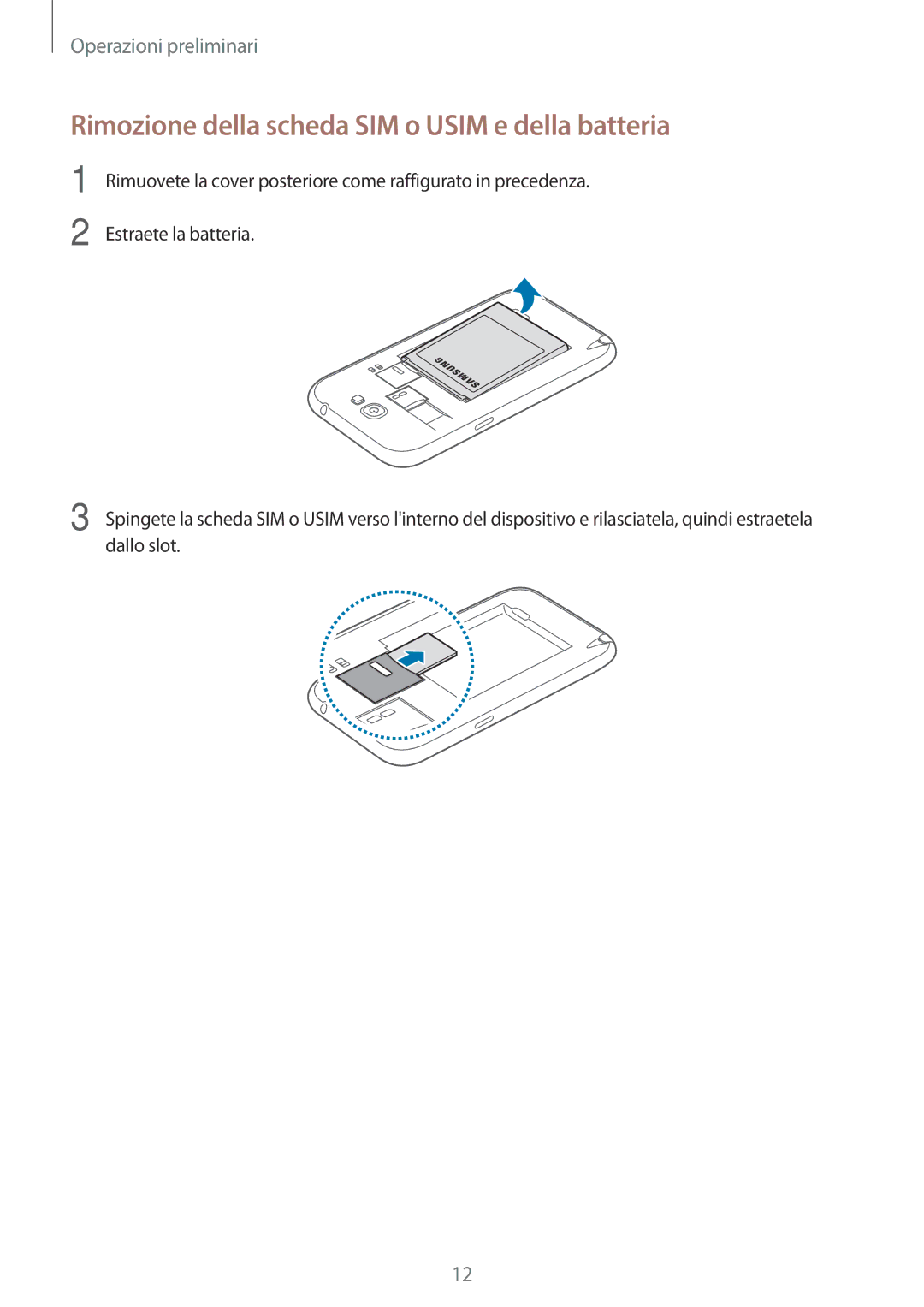 Samsung GT-N7105RWDNEE, GT-N7105TADOMN, GT-N7105RWDHUI, GT-N7105TADHUI Rimozione della scheda SIM o Usim e della batteria 