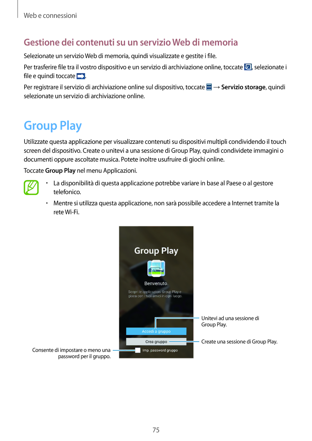 Samsung GT-N7105TADHUI, GT-N7105RWDNEE, GT-N7105TADOMN Group Play, Gestione dei contenuti su un servizio Web di memoria 