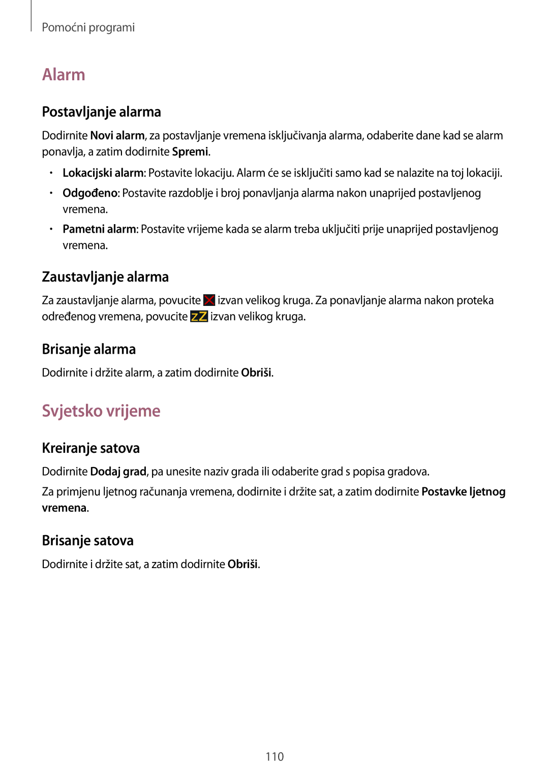 Samsung GT-N7105RWDVIP, GT-N7105TADVIP manual Alarm, Svjetsko vrijeme 