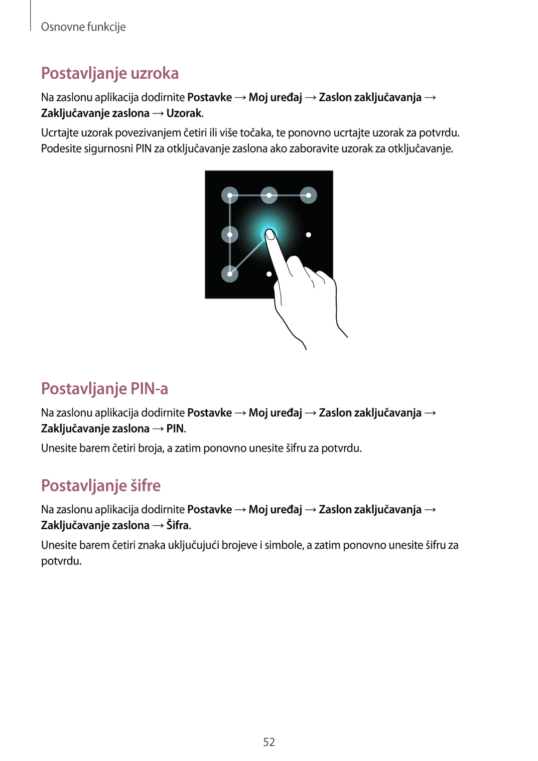 Samsung GT-N7105RWDVIP, GT-N7105TADVIP manual Postavljanje uzroka, Postavljanje PIN-a, Postavljanje šifre 