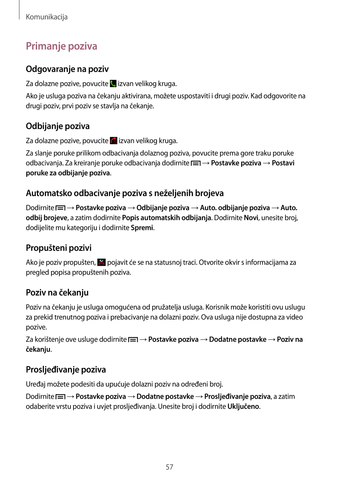 Samsung GT-N7105TADVIP, GT-N7105RWDVIP manual Primanje poziva 