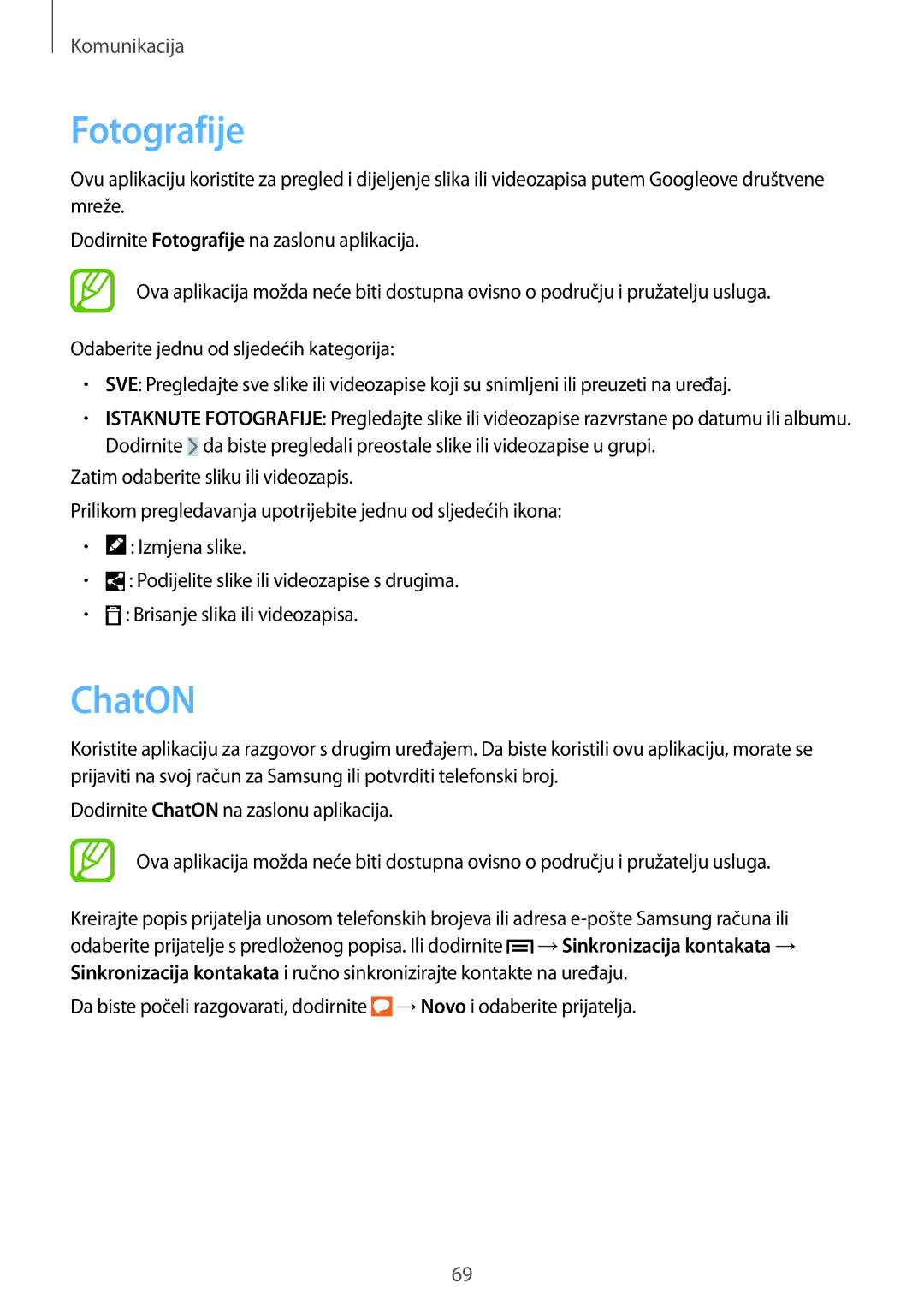Samsung GT-N7105TADVIP, GT-N7105RWDVIP manual Fotografije, ChatON 