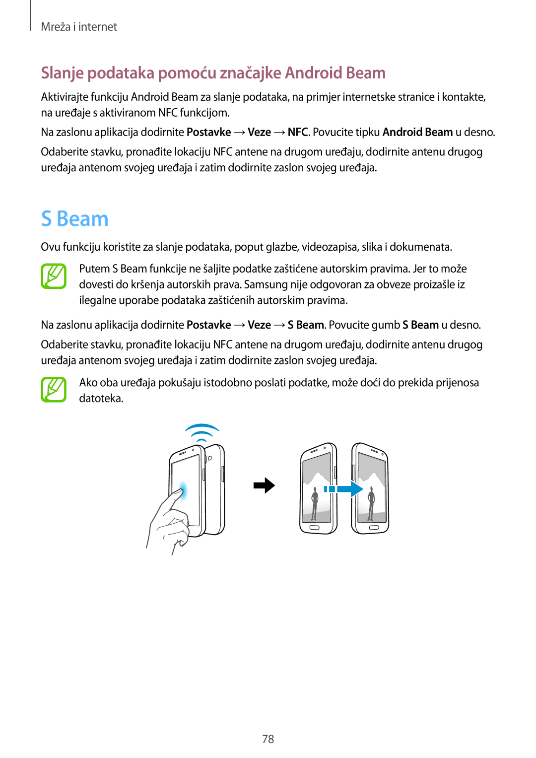 Samsung GT-N7105RWDVIP, GT-N7105TADVIP manual Slanje podataka pomoću značajke Android Beam 