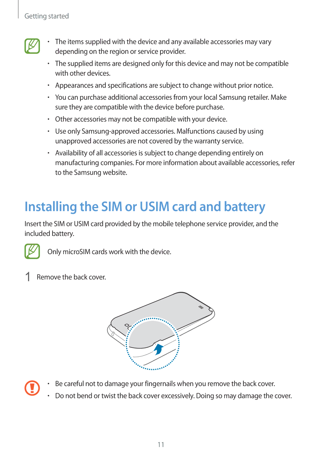 Samsung GT-N7105TADDBT, GT-N7105TADPRT, GT-N7105TADOPT, GT-N7105RWDVD2 manual Installing the SIM or Usim card and battery 