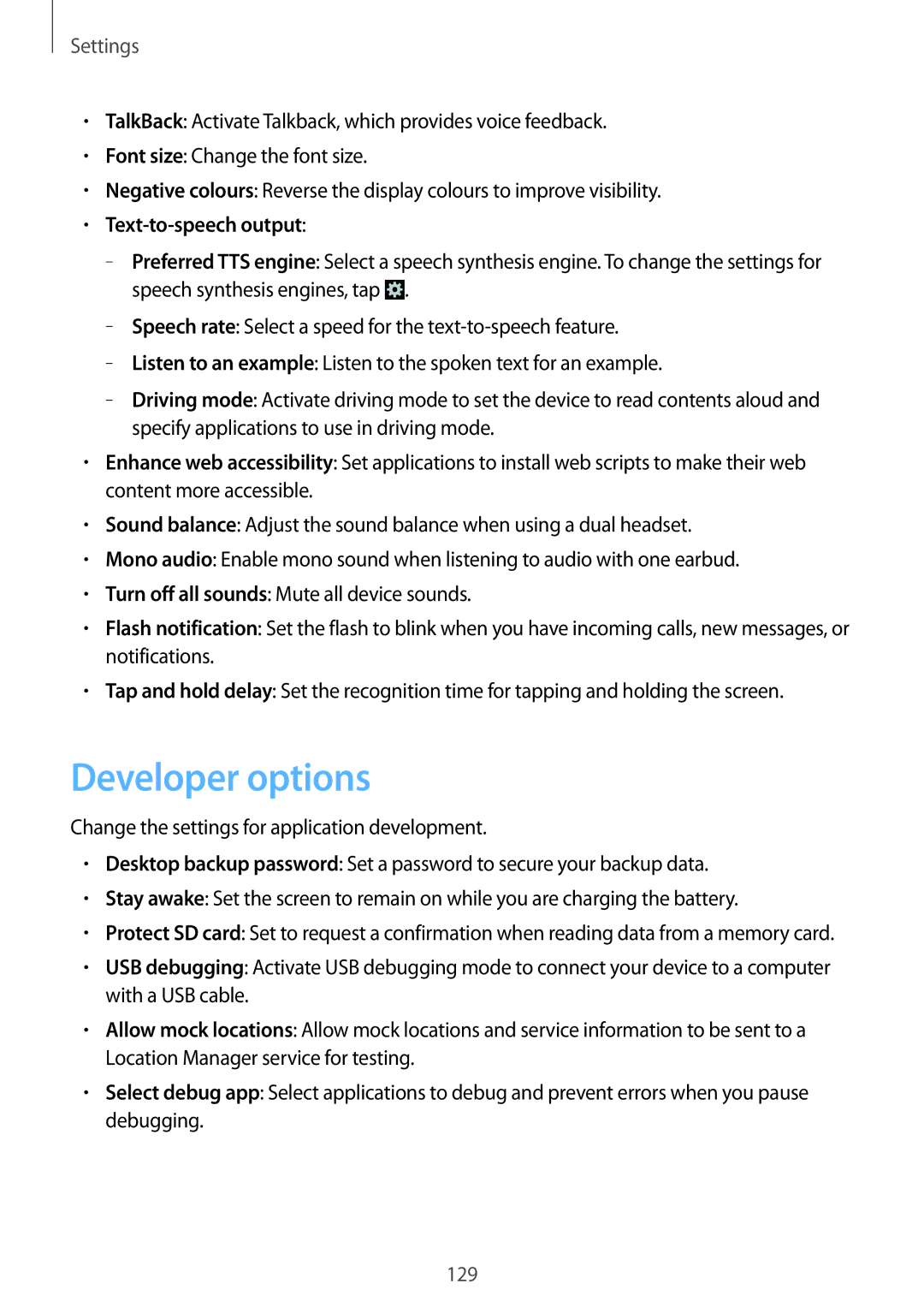 Samsung GT-N7105TADTPH, GT-N7105TADPRT, GT-N7105TADOPT, GT-N7105RWDVD2 manual Developer options, Text-to-speech output 