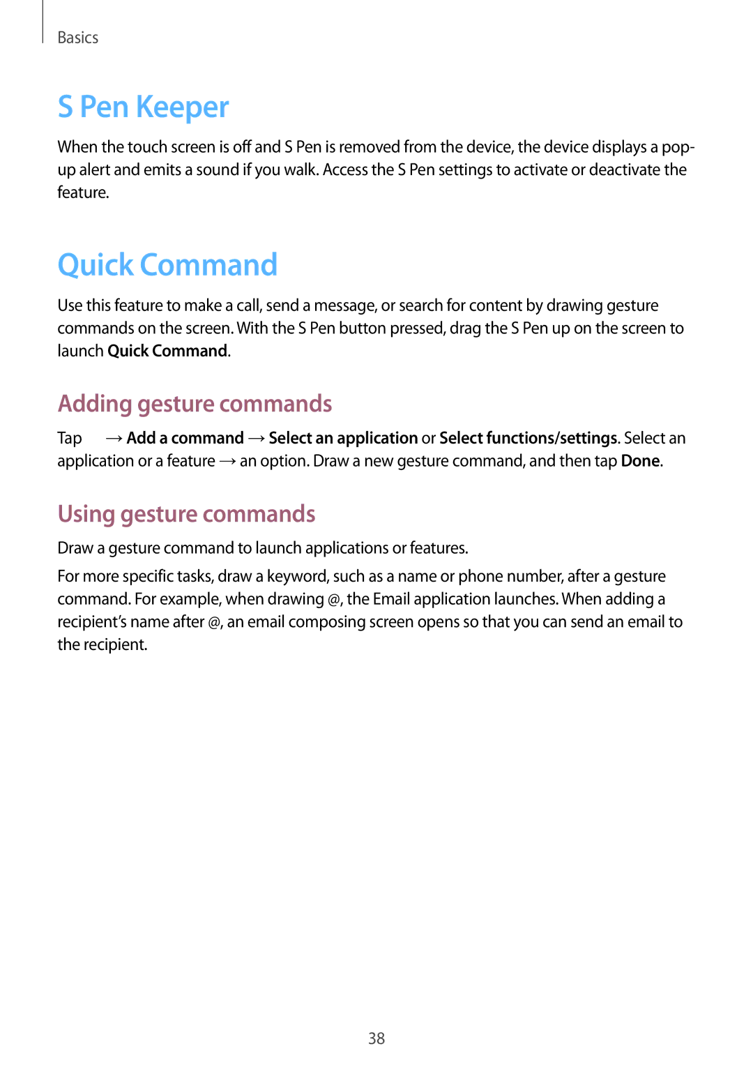 Samsung GT-N7105TADPRT, GT-N7105TADOPT manual Pen Keeper, Quick Command, Adding gesture commands, Using gesture commands 