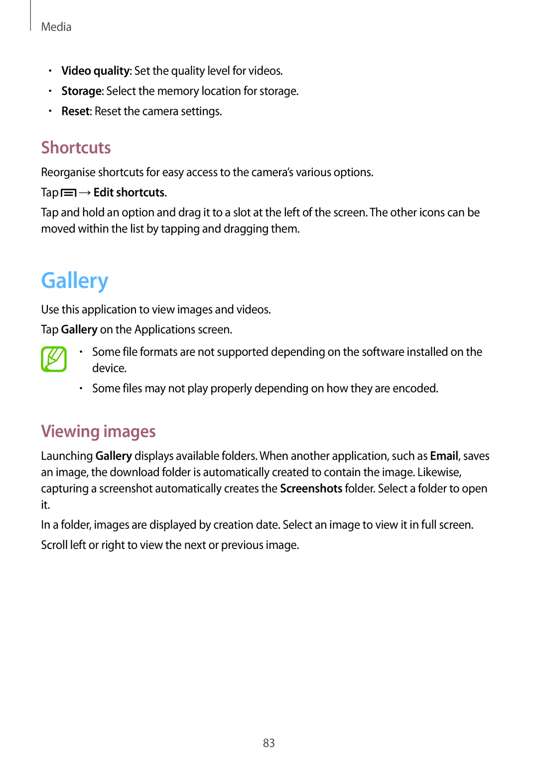 Samsung GT-N7105VSDVIA, GT-N7105TADPRT, GT-N7105TADOPT manual Gallery, Shortcuts, Viewing images, Tap →Edit shortcuts 