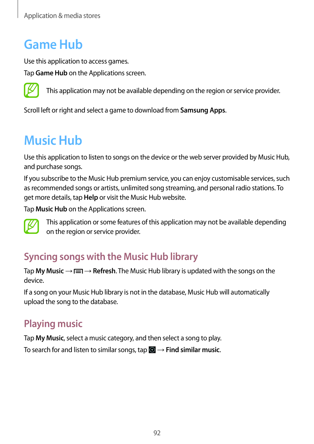 Samsung GT-N7105RWDTMN, GT-N7105TADPRT, GT-N7105TADOPT manual Game Hub, Syncing songs with the Music Hub library 