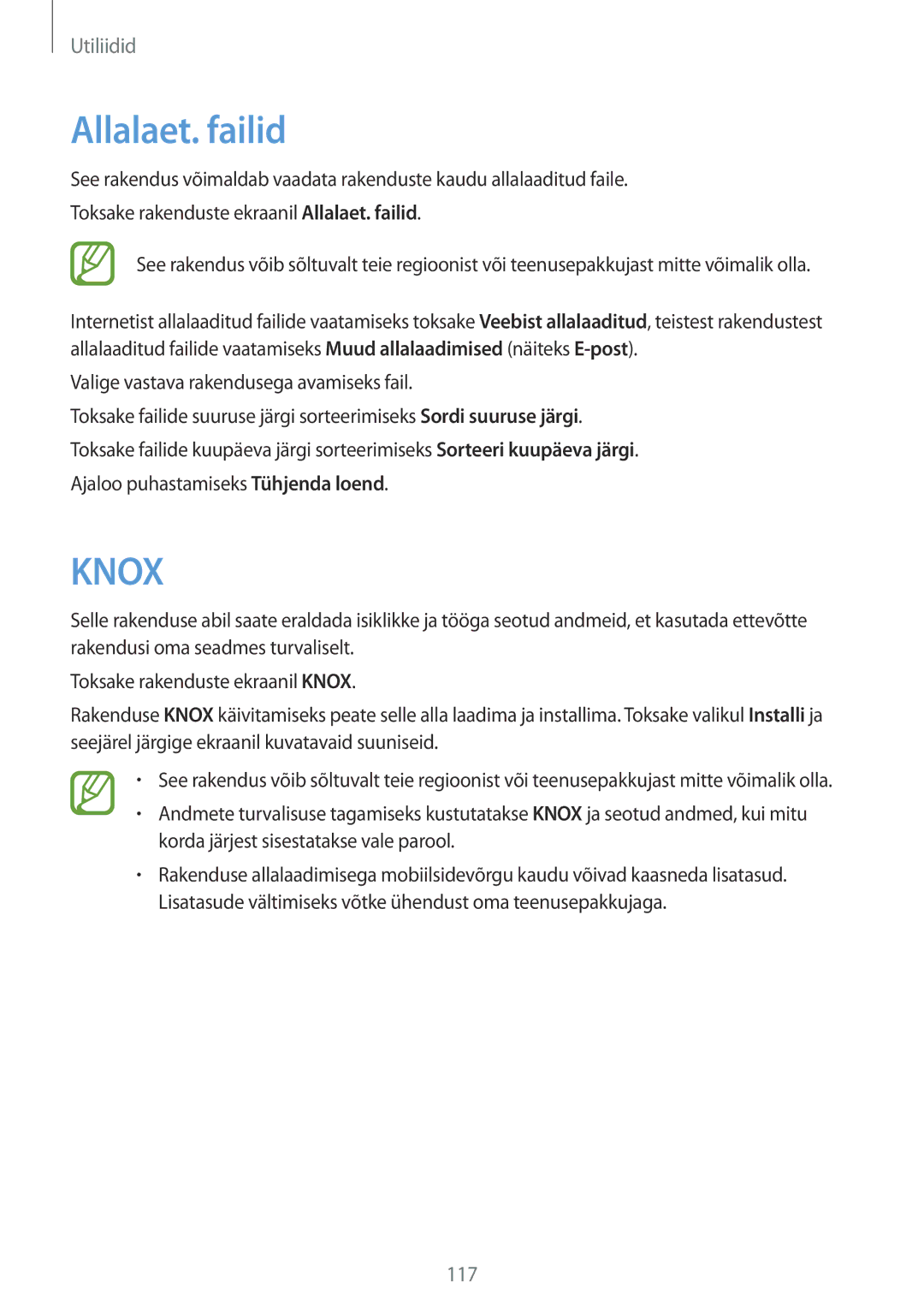 Samsung GT-N7105RWDSEB, GT-N7105TADSEB manual Allalaet. failid, Knox 