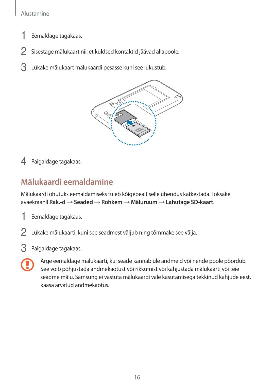 Samsung GT-N7105TADSEB, GT-N7105RWDSEB manual Mälukaardi eemaldamine 