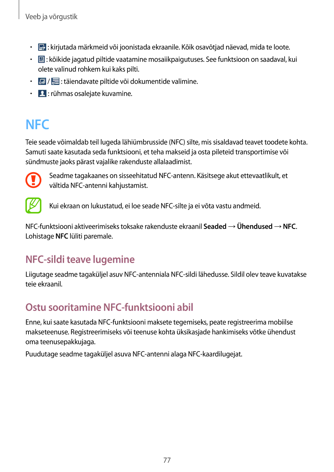 Samsung GT-N7105RWDSEB, GT-N7105TADSEB manual NFC-sildi teave lugemine, Ostu sooritamine NFC-funktsiooni abil 