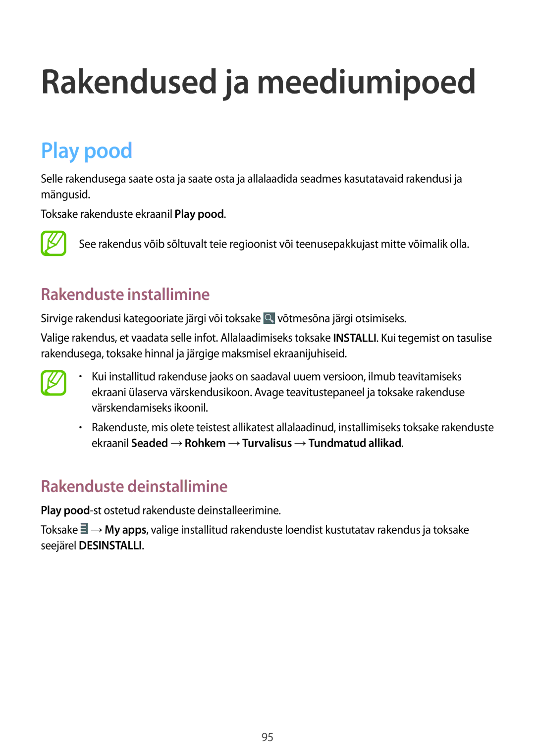 Samsung GT-N7105RWDSEB, GT-N7105TADSEB manual Rakendused ja meediumipoed, Play pood 