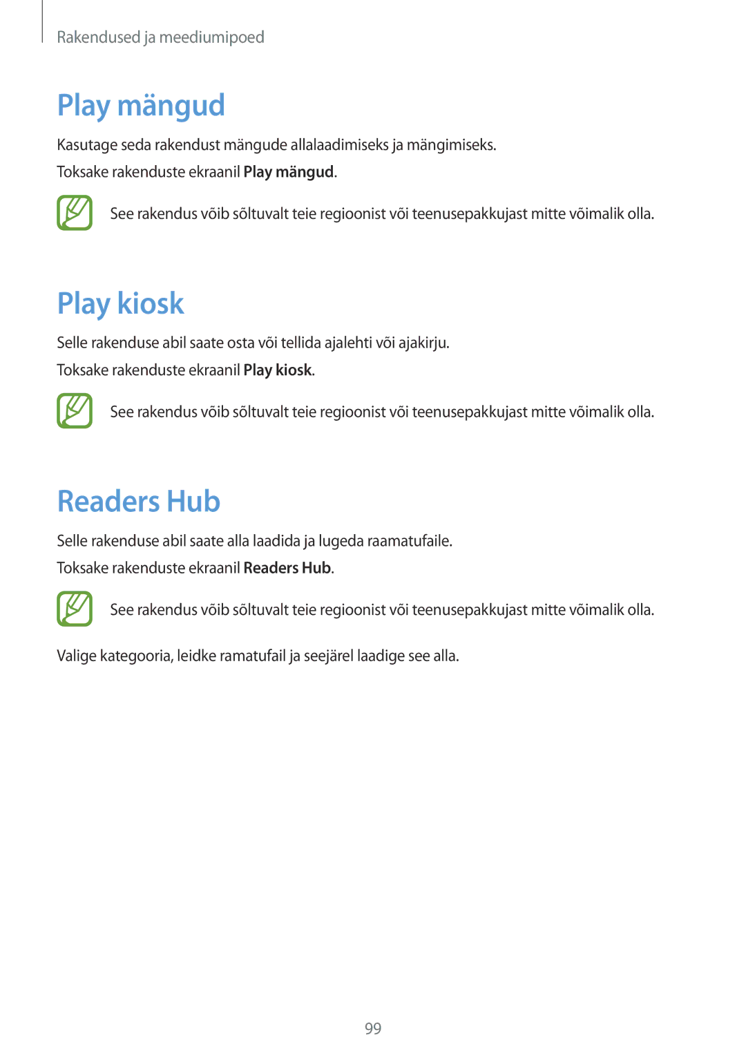 Samsung GT-N7105RWDSEB, GT-N7105TADSEB manual Play mängud, Play kiosk, Readers Hub 