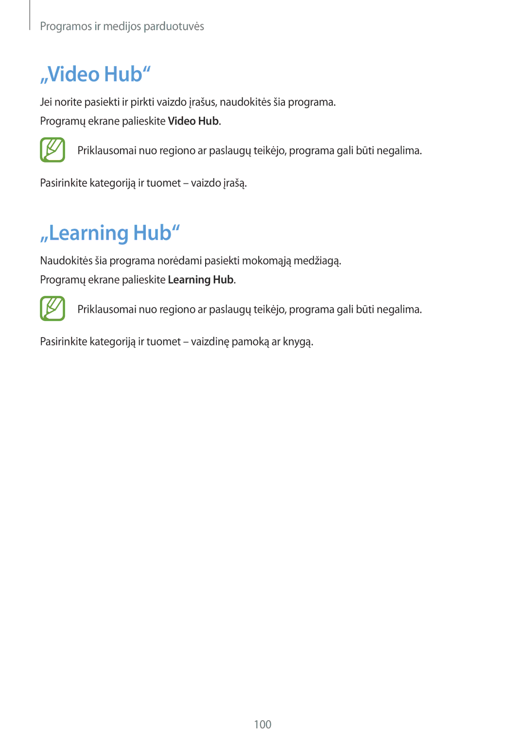 Samsung GT-N7105TADSEB, GT-N7105RWDSEB manual „Video Hub, „Learning Hub 