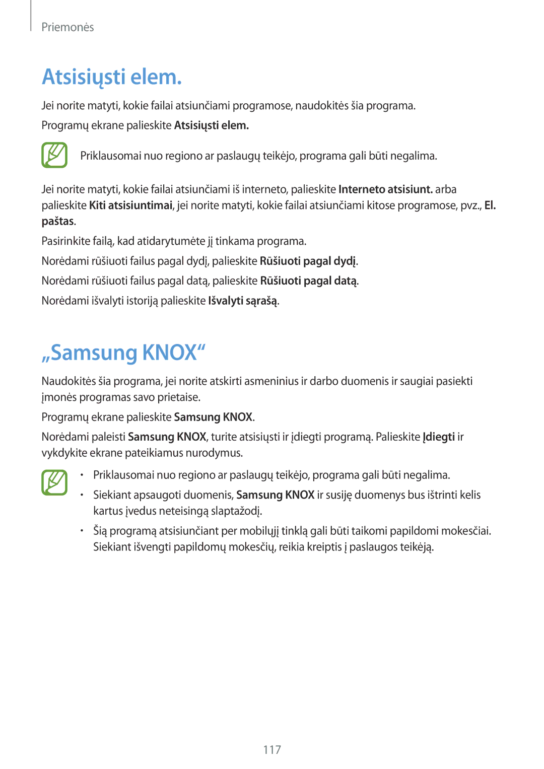 Samsung GT-N7105RWDSEB, GT-N7105TADSEB manual Atsisiųsti elem, „Samsung Knox 