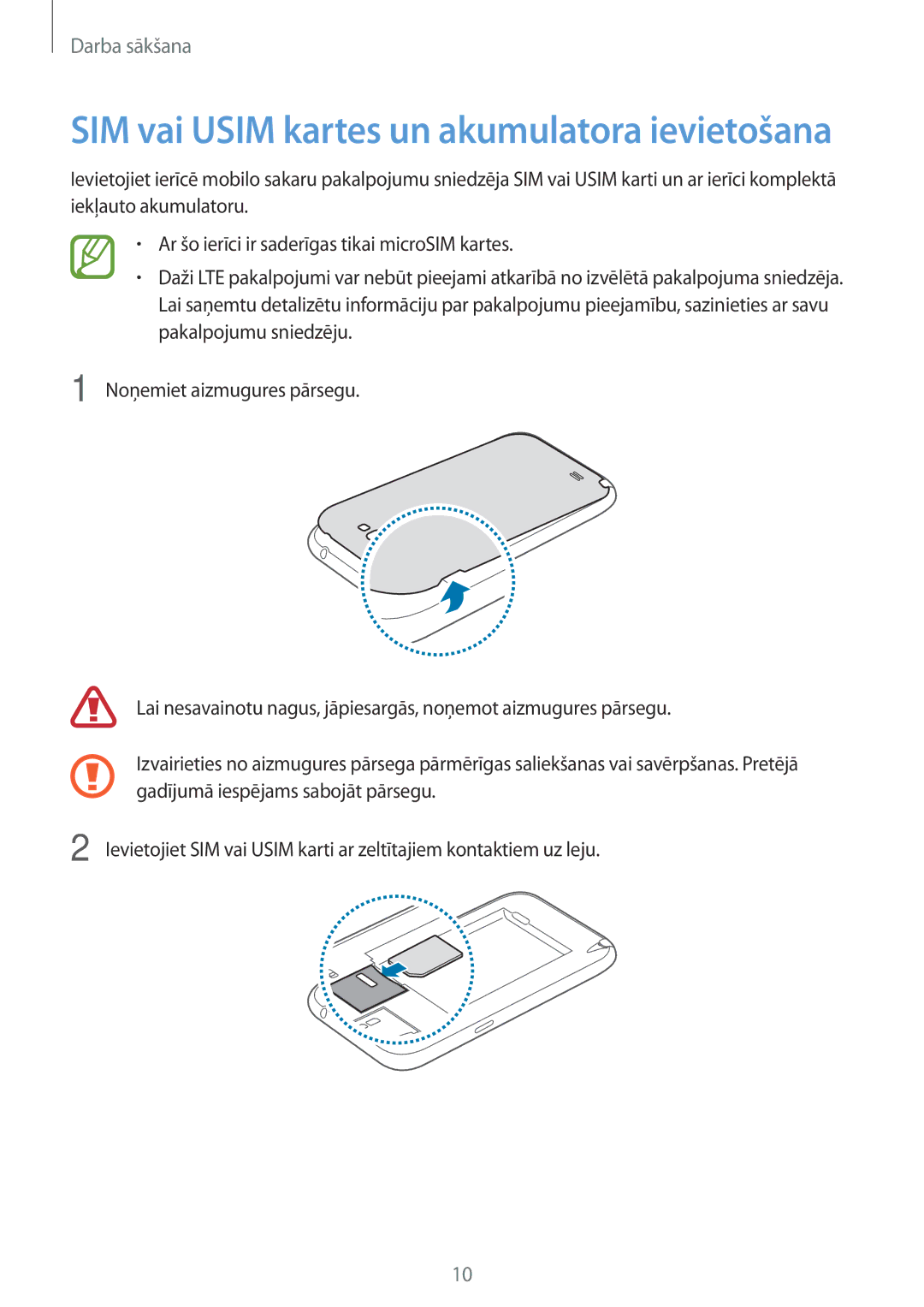 Samsung GT-N7105TADSEB, GT-N7105RWDSEB manual SIM vai Usim kartes un akumulatora ievietošana 