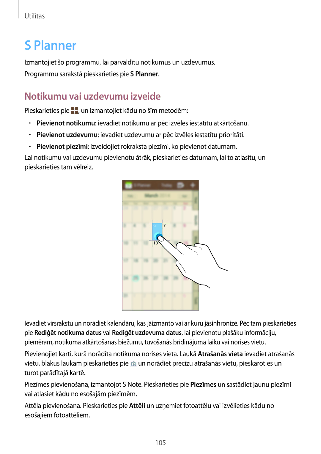Samsung GT-N7105RWDSEB, GT-N7105TADSEB manual Planner, Notikumu vai uzdevumu izveide 