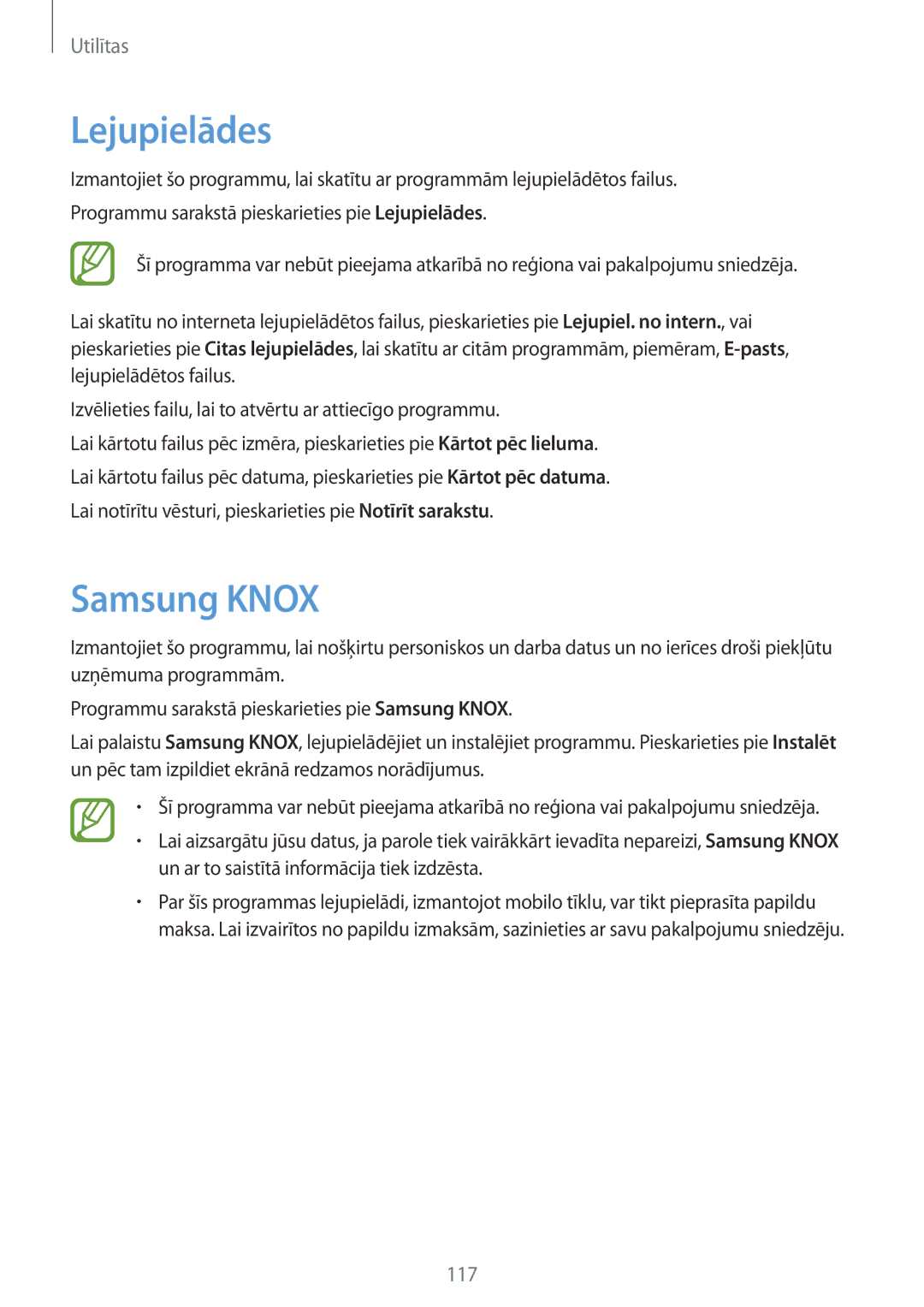 Samsung GT-N7105RWDSEB, GT-N7105TADSEB manual Lejupielādes, Samsung Knox 