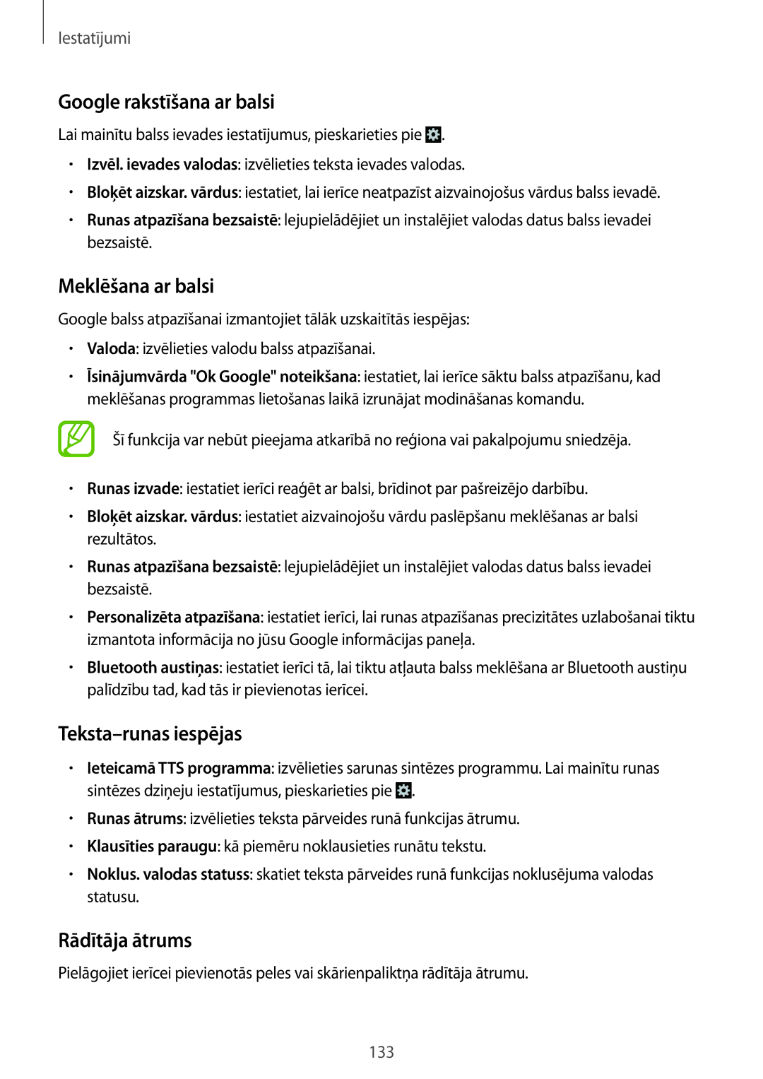 Samsung GT-N7105RWDSEB manual Google rakstīšana ar balsi, Meklēšana ar balsi, Teksta-runas iespējas, Rādītāja ātrums 