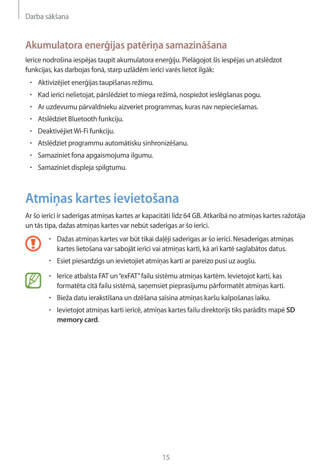 Samsung GT-N7105RWDSEB, GT-N7105TADSEB manual Atmiņas kartes ievietošana, Akumulatora enerģijas patēriņa samazināšana 