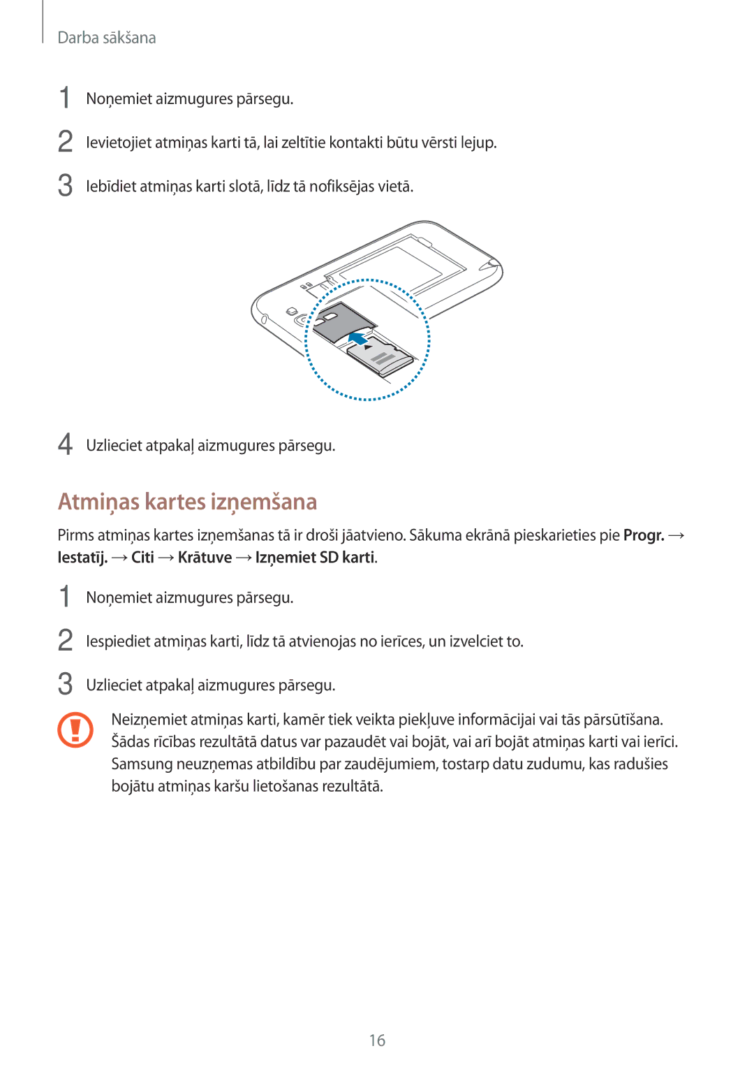 Samsung GT-N7105TADSEB, GT-N7105RWDSEB manual Atmiņas kartes izņemšana 