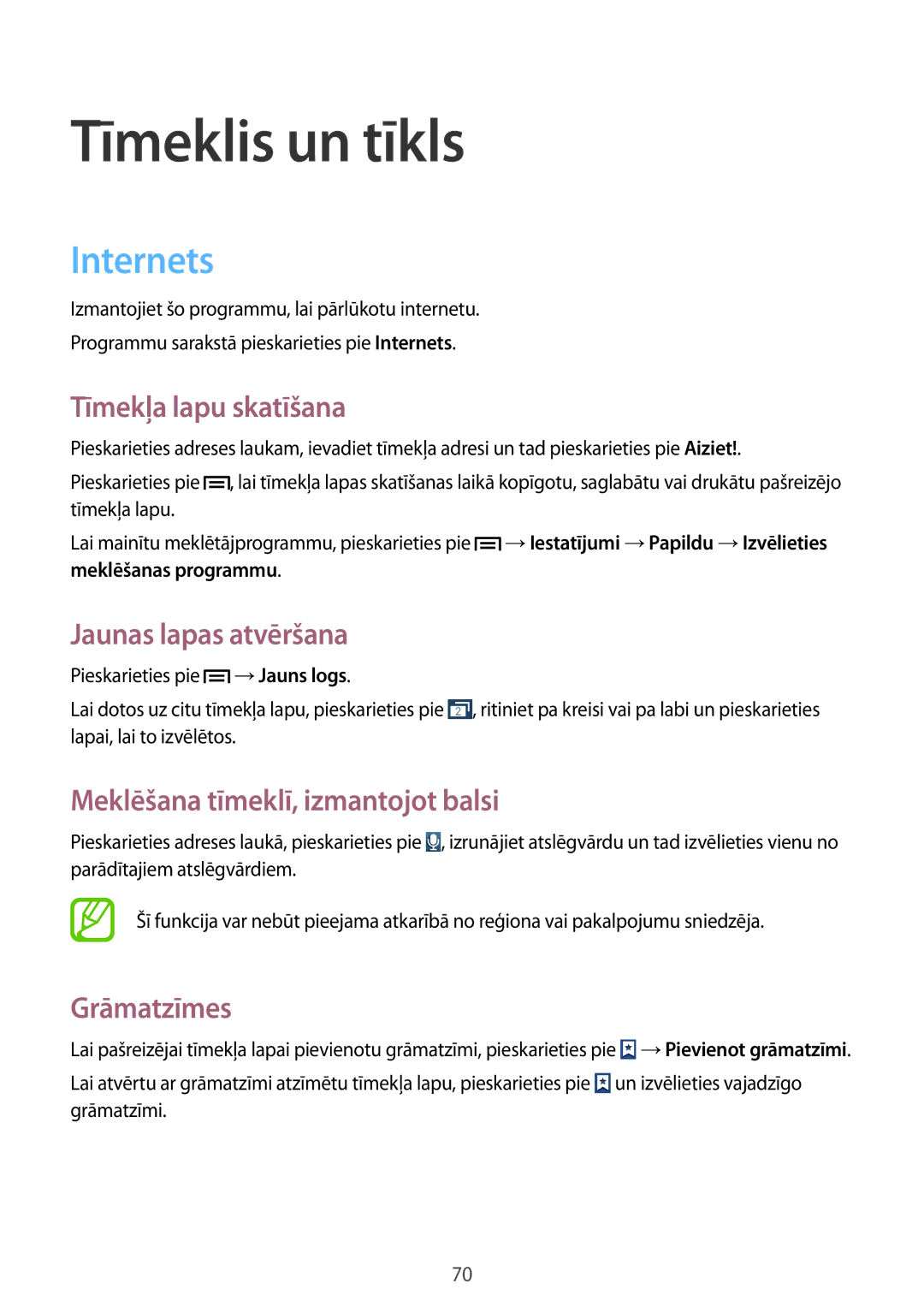Samsung GT-N7105TADSEB, GT-N7105RWDSEB manual Tīmeklis un tīkls, Internets 