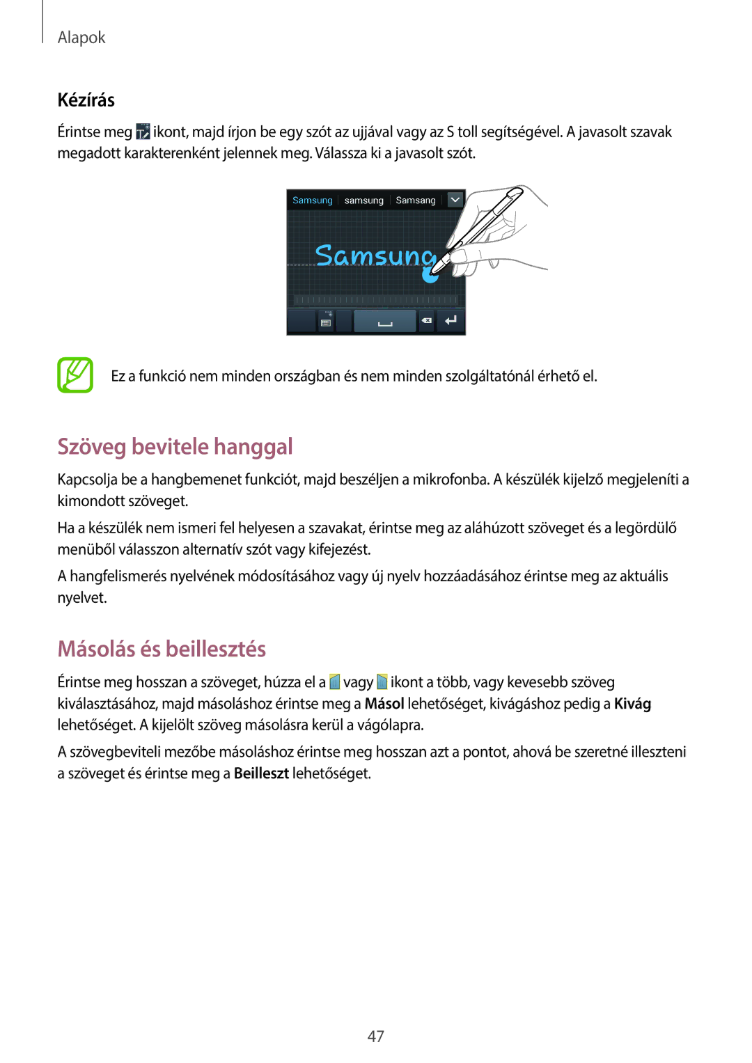 Samsung GT-N7105RWDMOB, GT-N7105TADVD2, GT-N7105TADPLS manual Szöveg bevitele hanggal, Másolás és beillesztés, Kézírás 