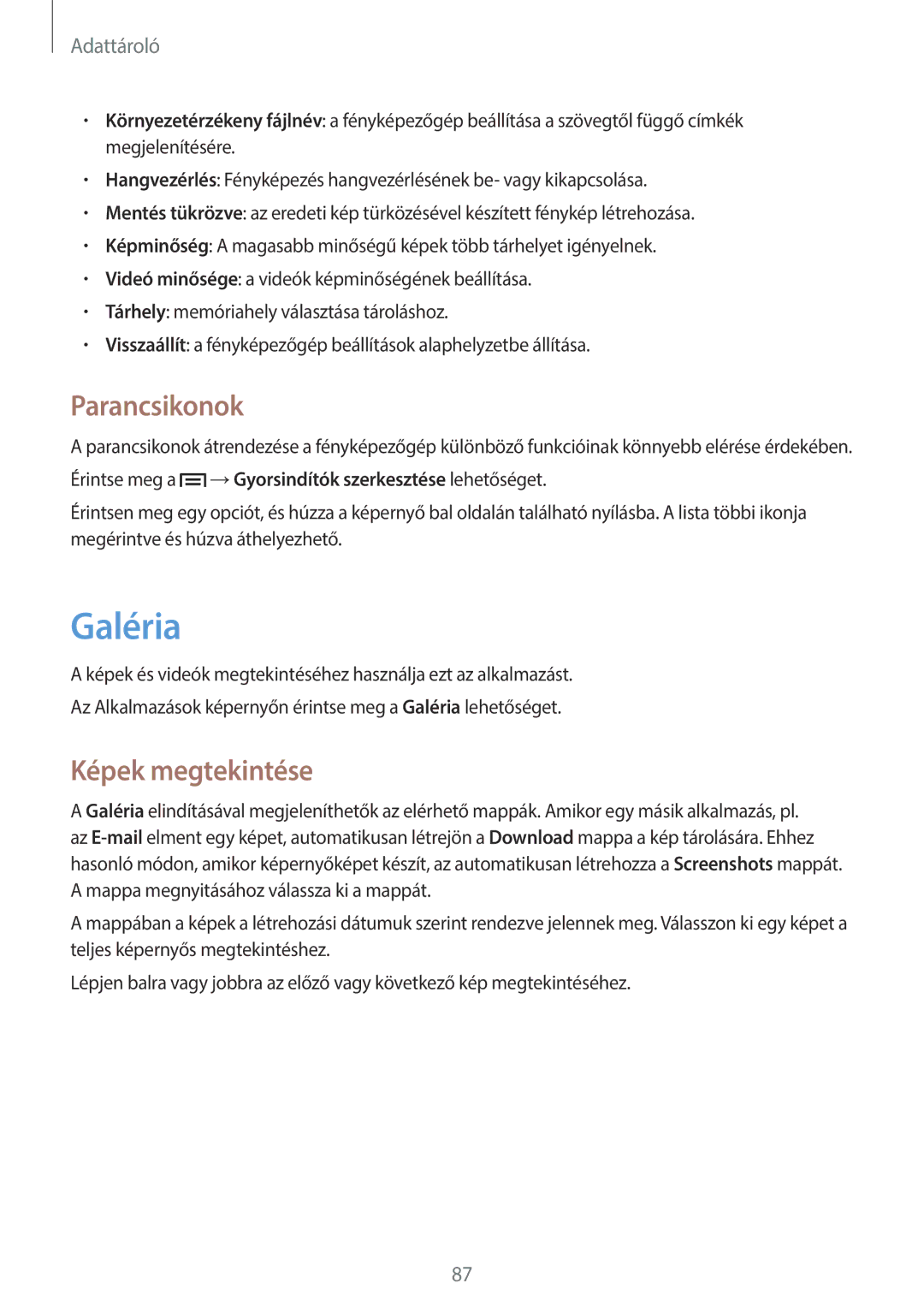 Samsung GT-N7105TADMOB, GT-N7105TADVD2, GT-N7105TADPLS, GT-N7105TADSWC manual Galéria, Parancsikonok, Képek megtekintése 