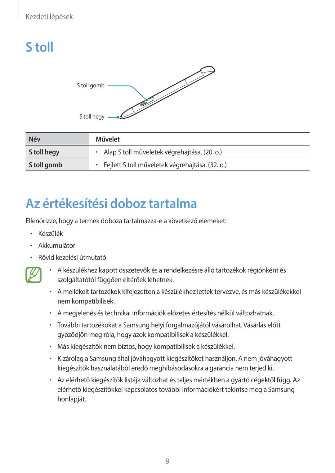 Samsung GT-N7105TADSWC, GT-N7105TADVD2, GT-N7105TADPLS, GT-N7105TADMOB, GT-N7105TADTMH Toll, Az értékesítési doboz tartalma 