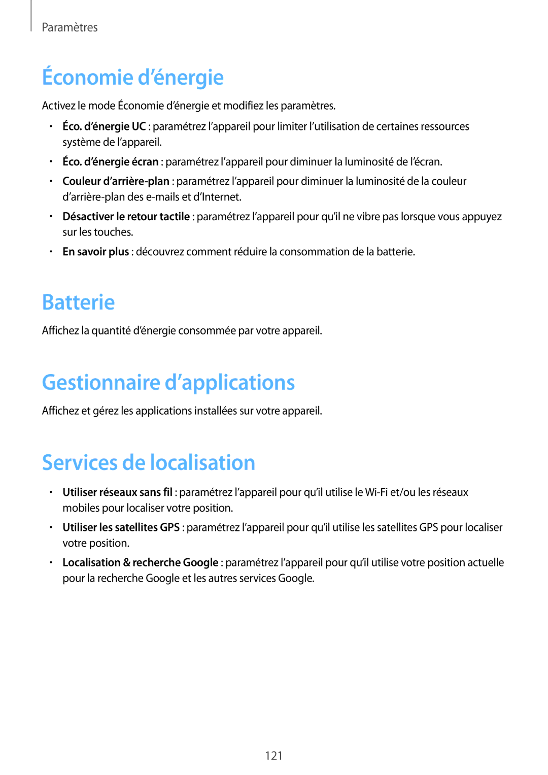 Samsung GT-N7105TADSFR, GT-N7105TADXEF Économie d’énergie, Batterie, Gestionnaire d’applications, Services de localisation 