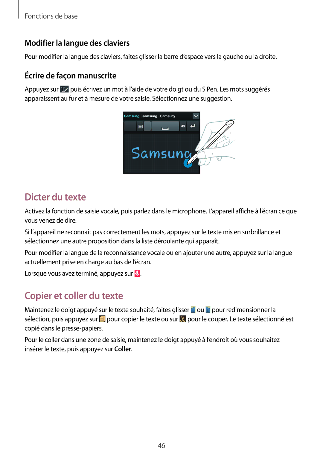 Samsung GT-N7105RWDBOG, GT-N7105TADXEF manual Dicter du texte, Copier et coller du texte, Modifier la langue des claviers 
