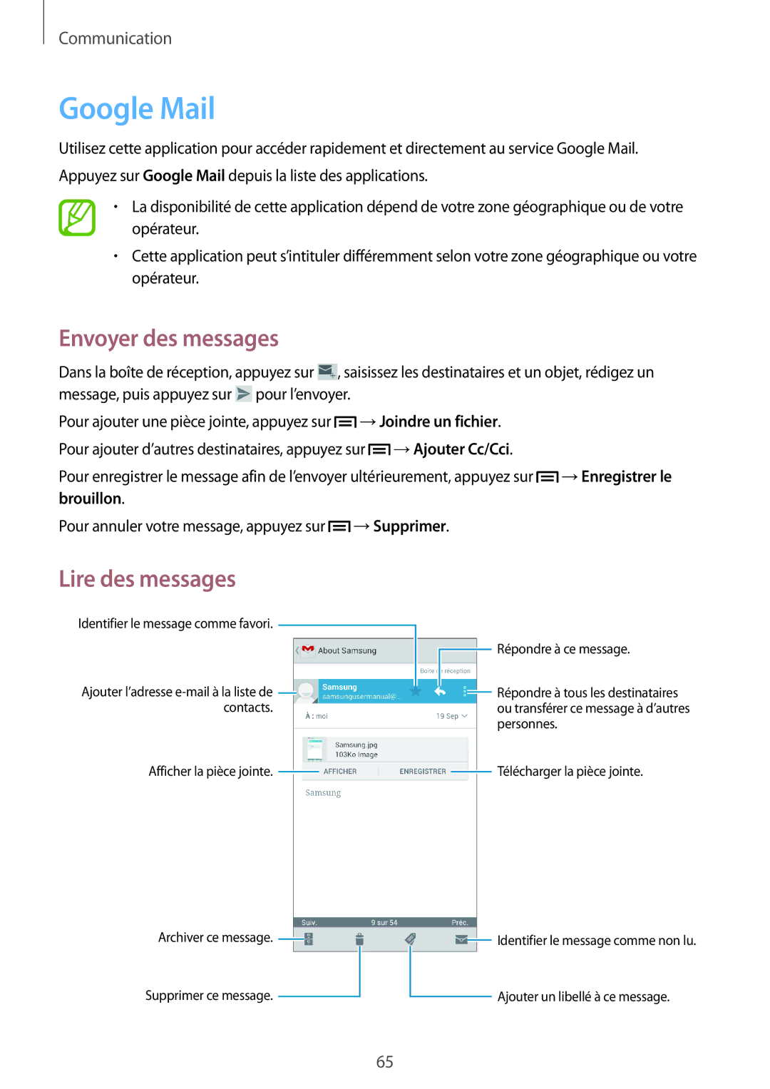 Samsung GT-N7105TADSFR, GT-N7105TADXEF, GT-N7105TADBOG, GT-N7105RWDXEF, GT-N7105TADFTM manual Google Mail, Lire des messages 
