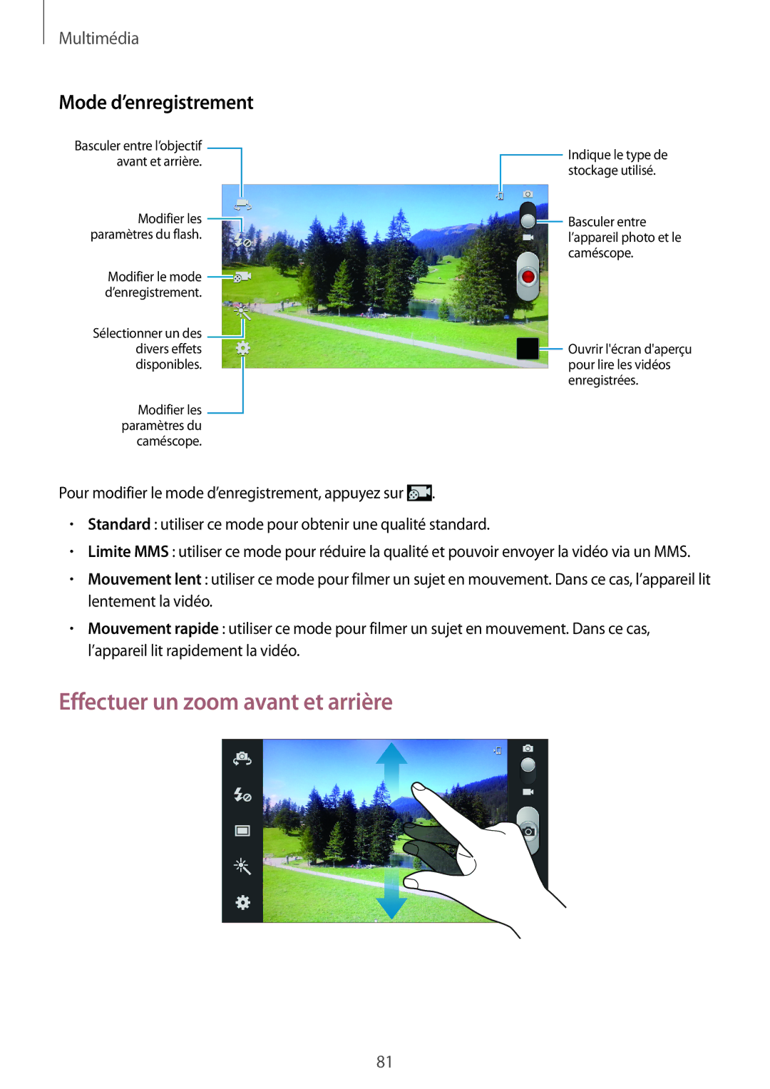 Samsung GT-N7105TADSFR, GT-N7105TADXEF, GT-N7105TADBOG manual Effectuer un zoom avant et arrière, Mode d’enregistrement 