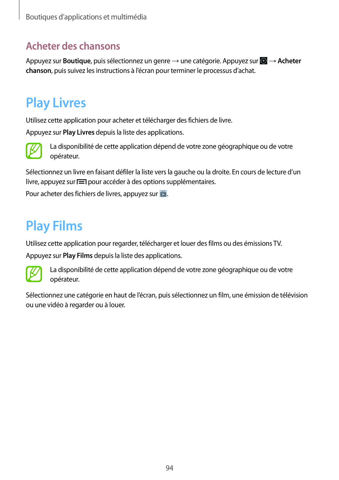 Samsung GT-N7105RWDBOG, GT-N7105TADXEF, GT-N7105TADSFR, GT-N7105TADBOG manual Play Livres, Play Films, Acheter des chansons 