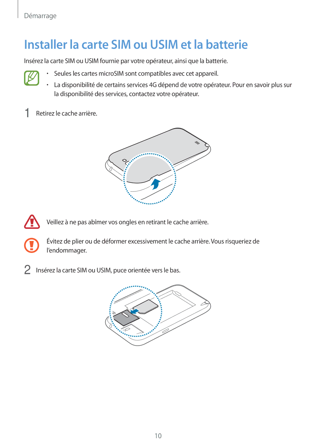 Samsung GT-N7105TADBOG, GT-N7105TADXEF, GT-N7105TADSFR, GT-N7105RWDXEF manual Installer la carte SIM ou Usim et la batterie 