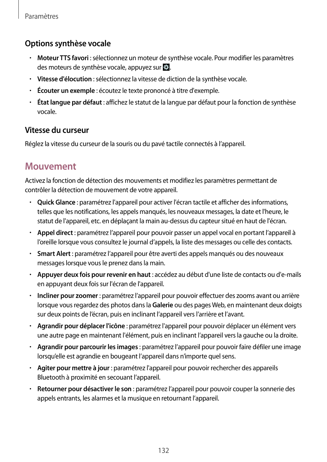 Samsung GT-N7105TADFTM, GT-N7105TADXEF, GT-N7105TADSFR manual Mouvement, Options synthèse vocale, Vitesse du curseur 