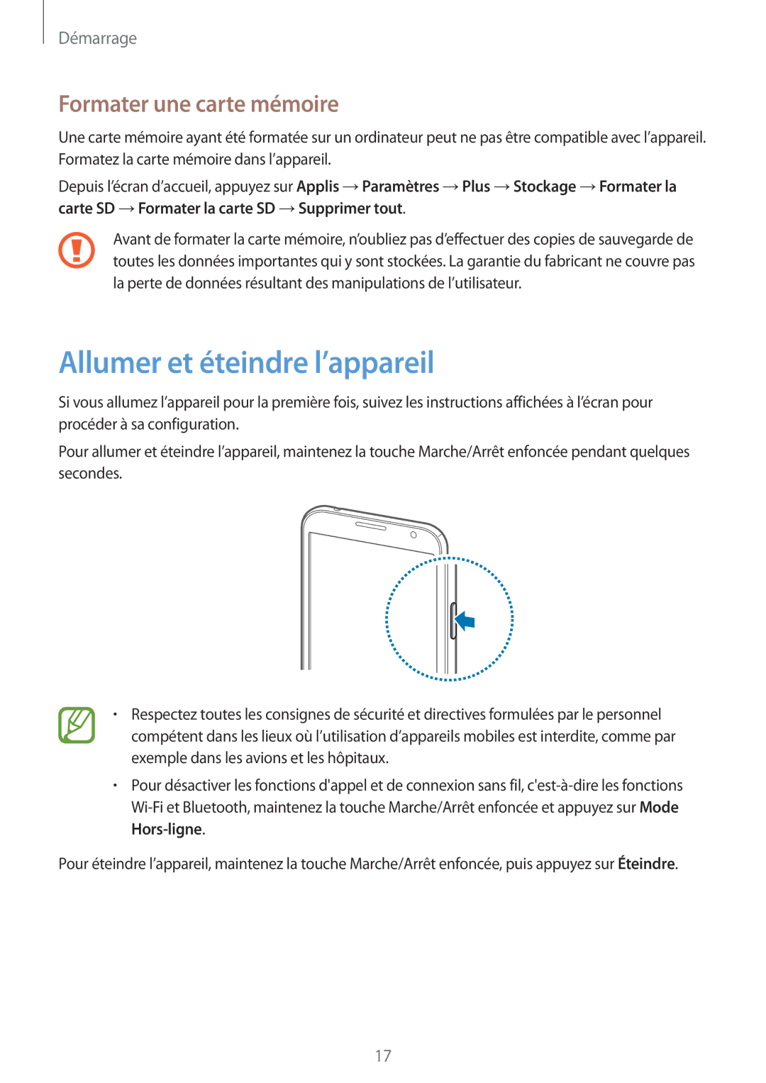 Samsung GT-N7105TADSFR, GT-N7105TADXEF, GT-N7105TADBOG manual Allumer et éteindre l’appareil, Formater une carte mémoire 