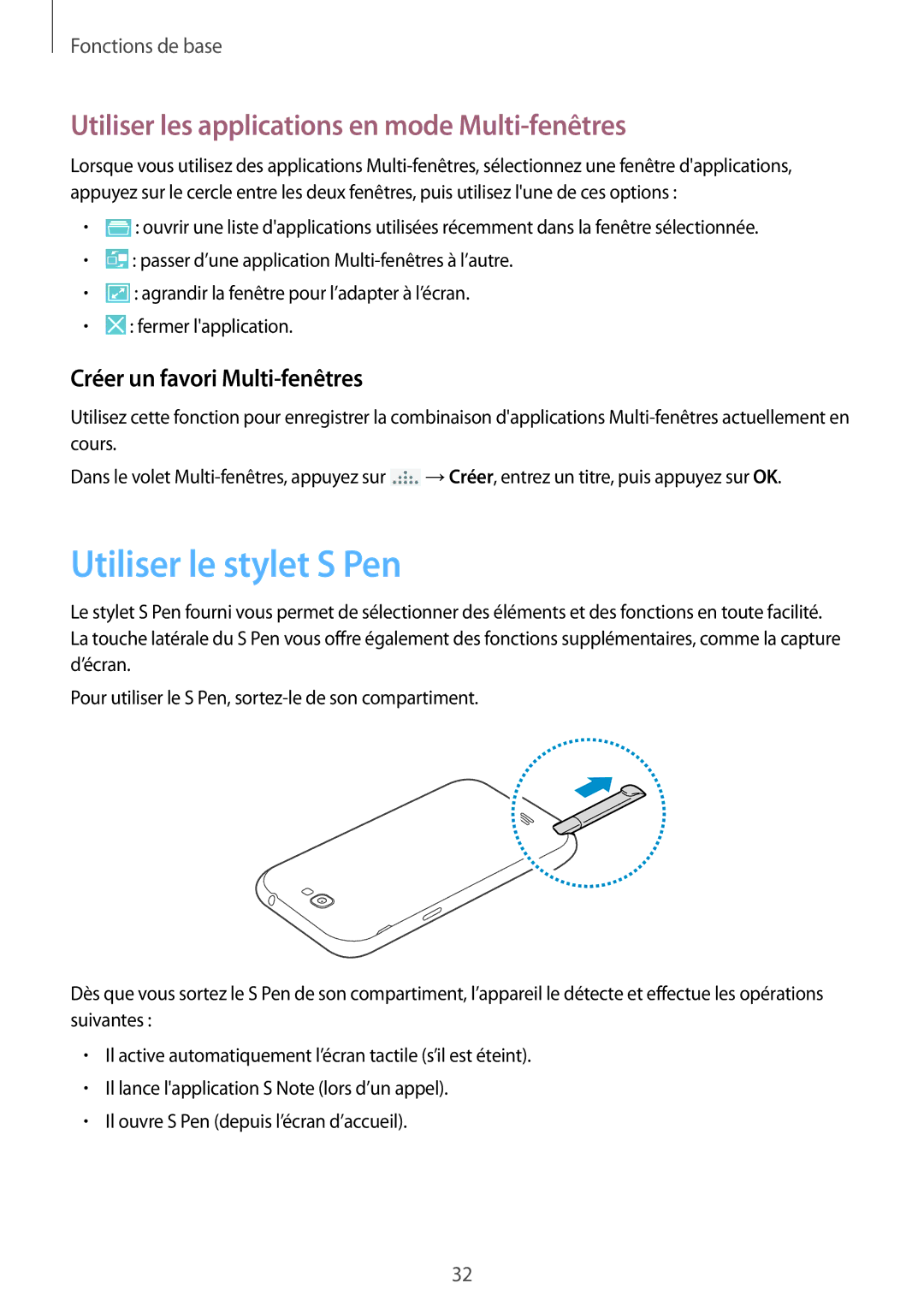 Samsung GT-N7105TADXEF, GT-N7105TADSFR manual Utiliser le stylet S Pen, Utiliser les applications en mode Multi-fenêtres 