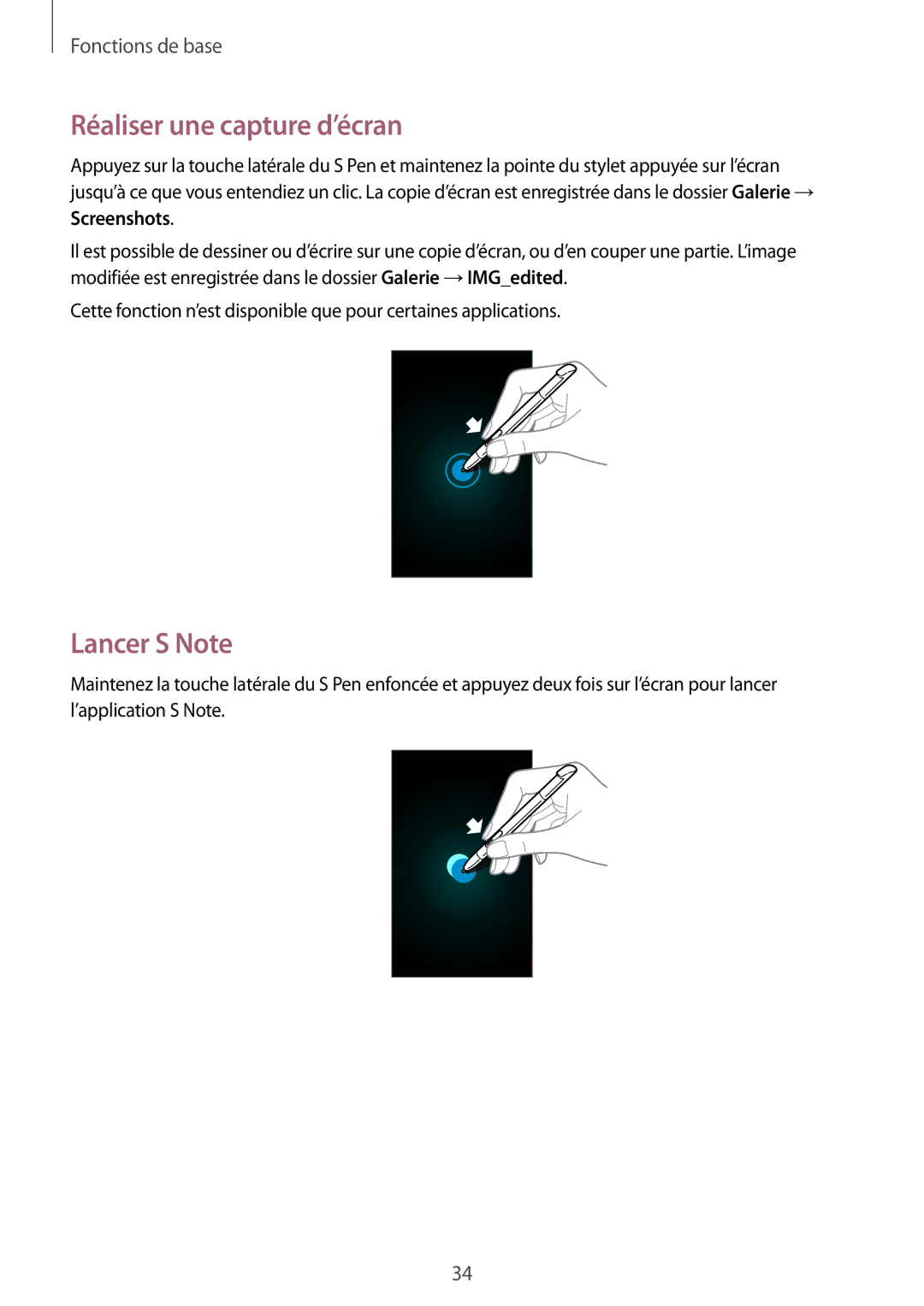 Samsung GT-N7105TADBOG, GT-N7105TADXEF, GT-N7105TADSFR, GT-N7105RWDXEF manual Réaliser une capture d’écran, Lancer S Note 