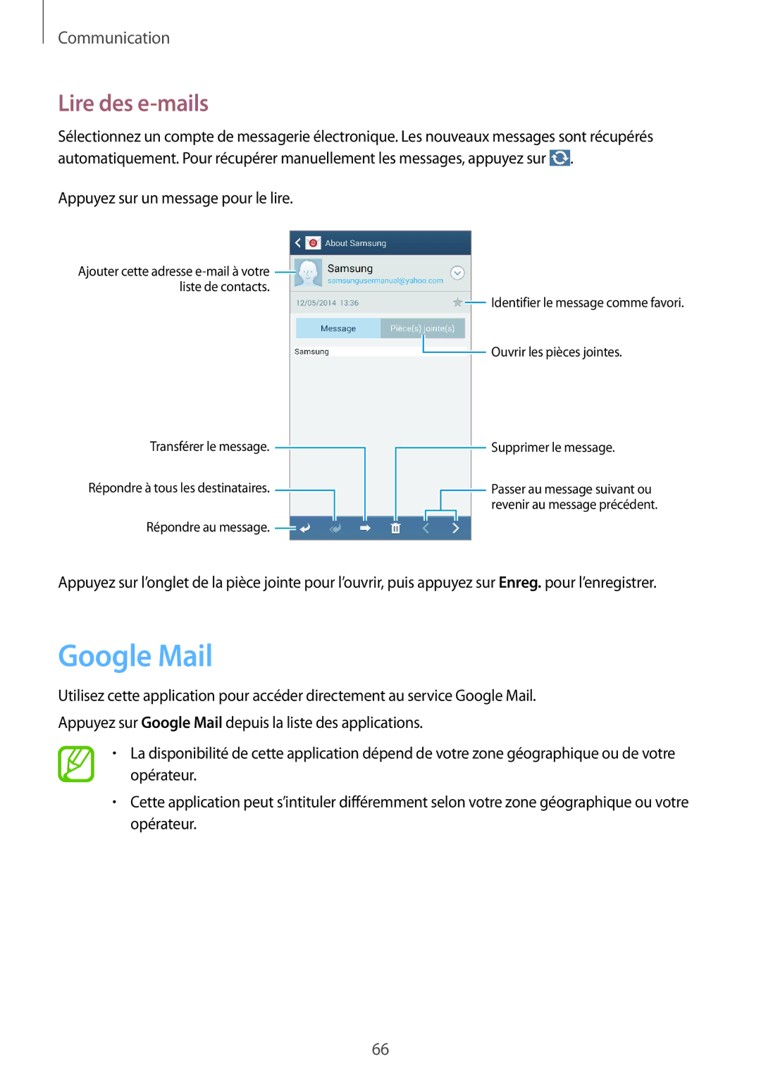 Samsung GT-N7105TADBOG, GT-N7105TADXEF, GT-N7105TADSFR, GT-N7105RWDXEF, GT-N7105TADFTM manual Google Mail, Lire des e-mails 