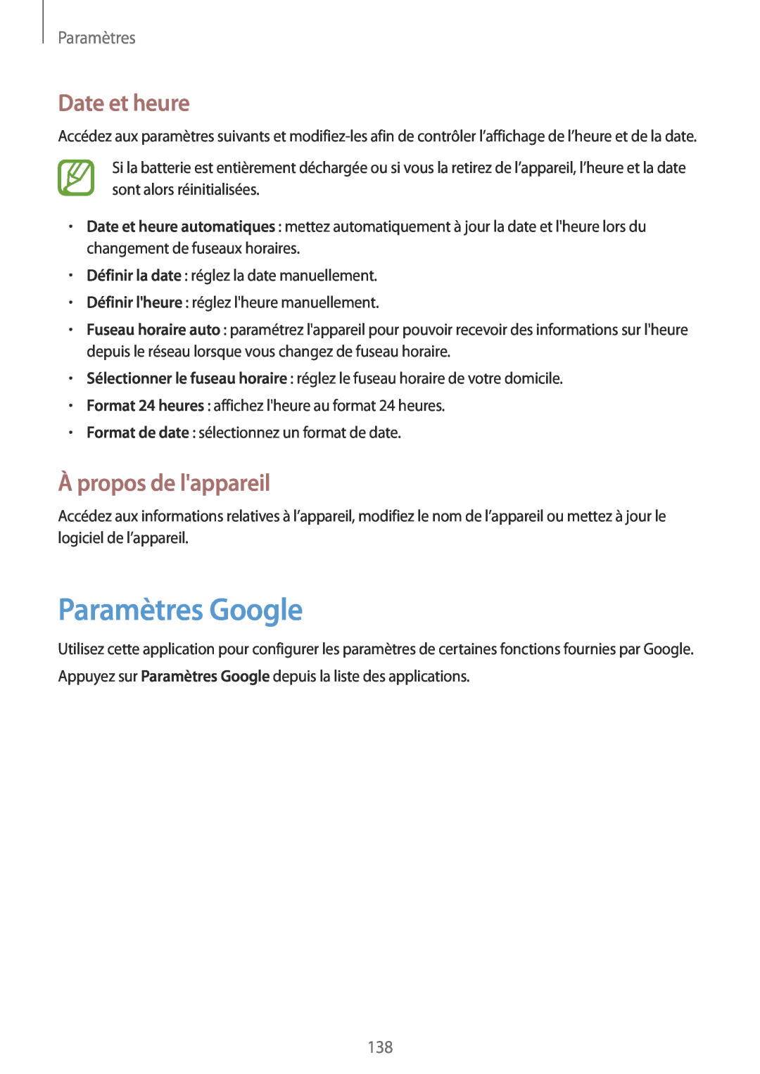 Samsung GT-N7105TADBOG, GT-N7105TADXEF, GT-N7105TADSFR manual Paramètres Google, Date et heure, À propos de lappareil 