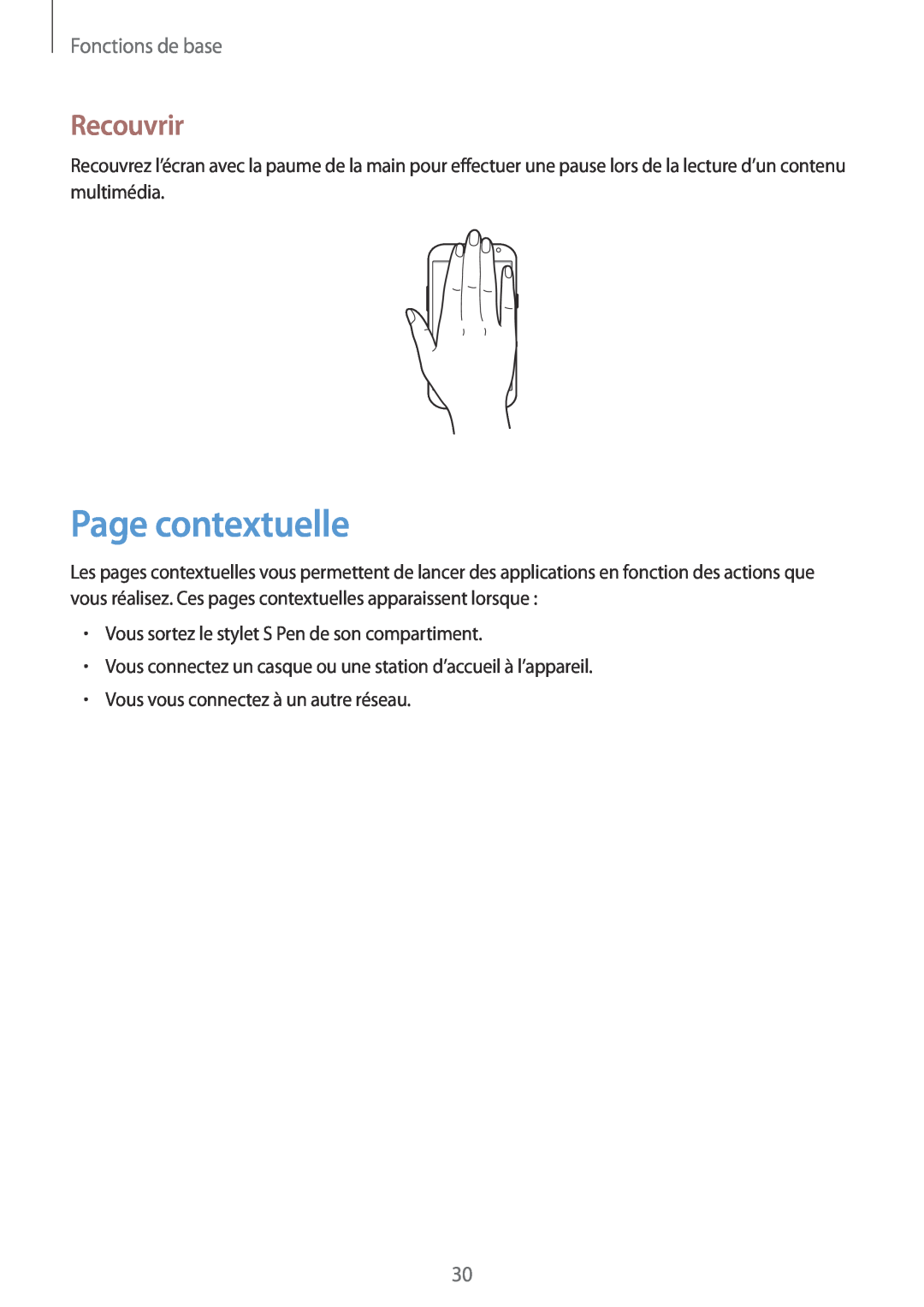 Samsung GT-N7105RWDBOG, GT-N7105TADXEF, GT-N7105TADSFR, GT-N7105TADBOG manual Page contextuelle, Recouvrir, Fonctions de base 