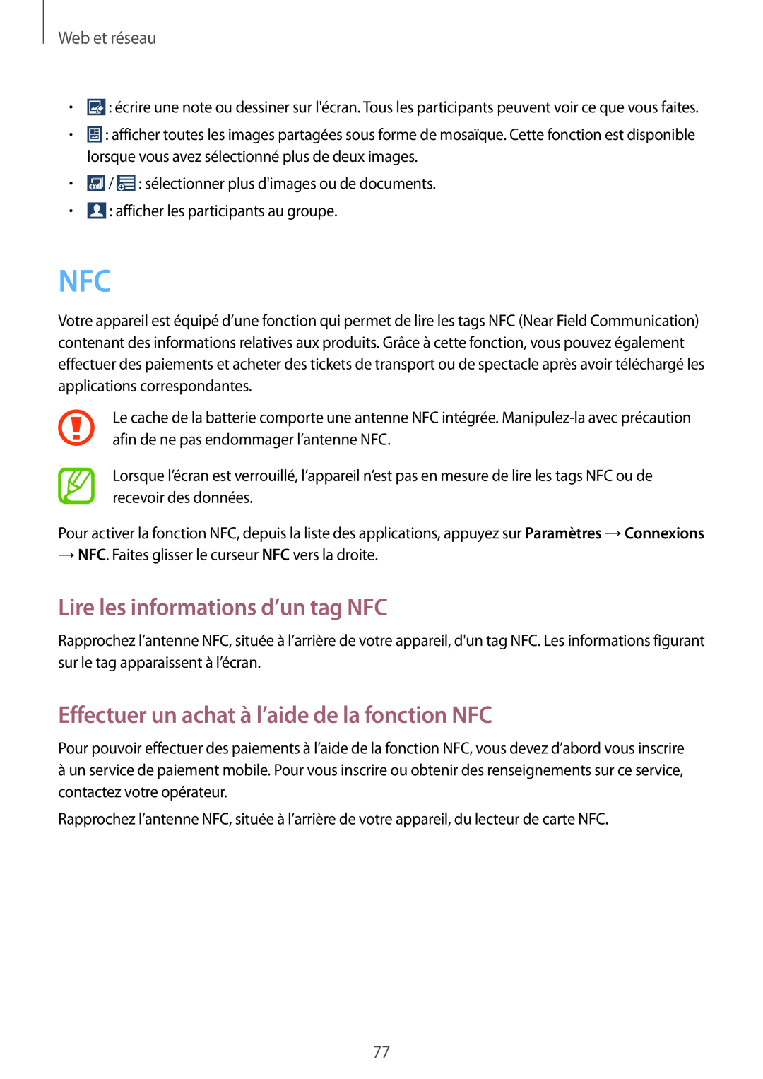 Samsung GT-N7105RWDSFR Lire les informations d’un tag NFC, Effectuer un achat à l’aide de la fonction NFC, Web et réseau 